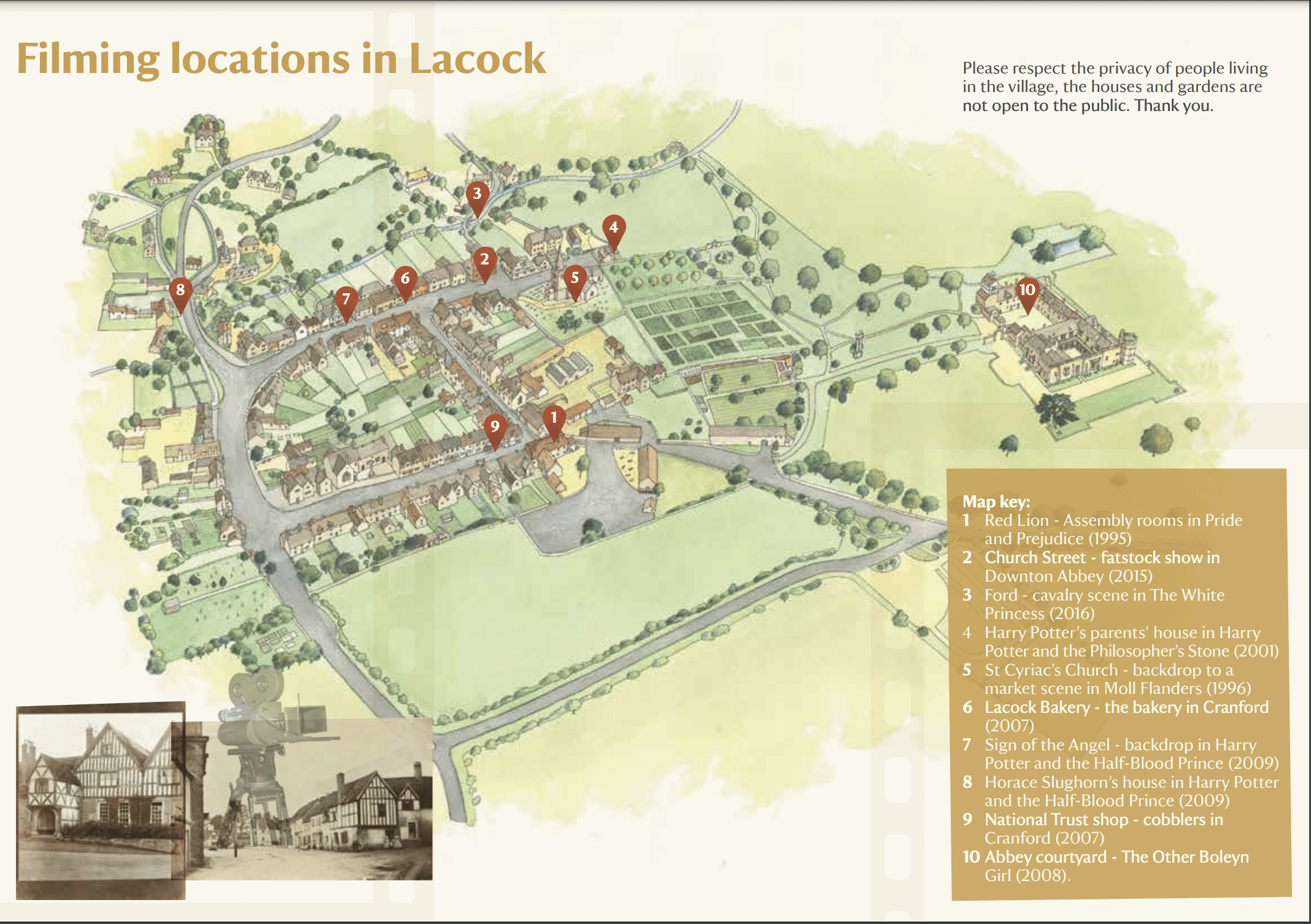 Mapa con escenarios cinematográficos en Cotswolds